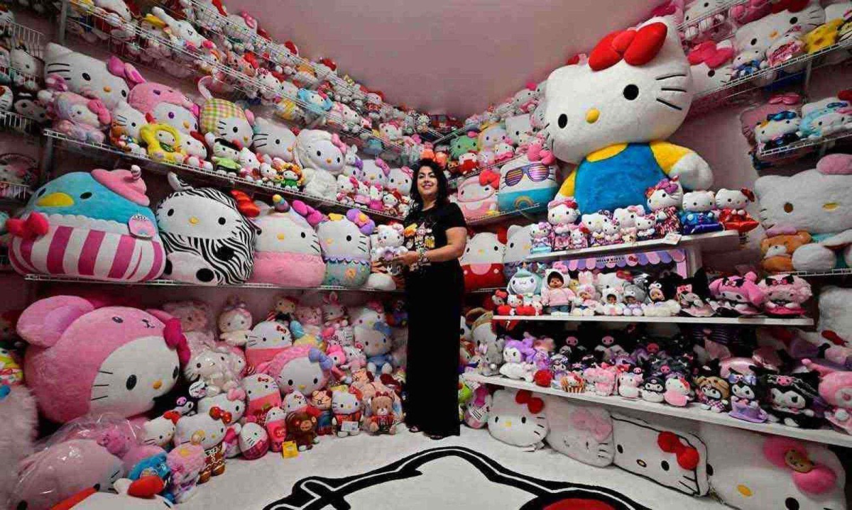 De fã-clube a carro decorado, Helen mostra sua coleção com milhares de itens com a Kitty -  (crédito: Frederic J. BROWN/AFP)