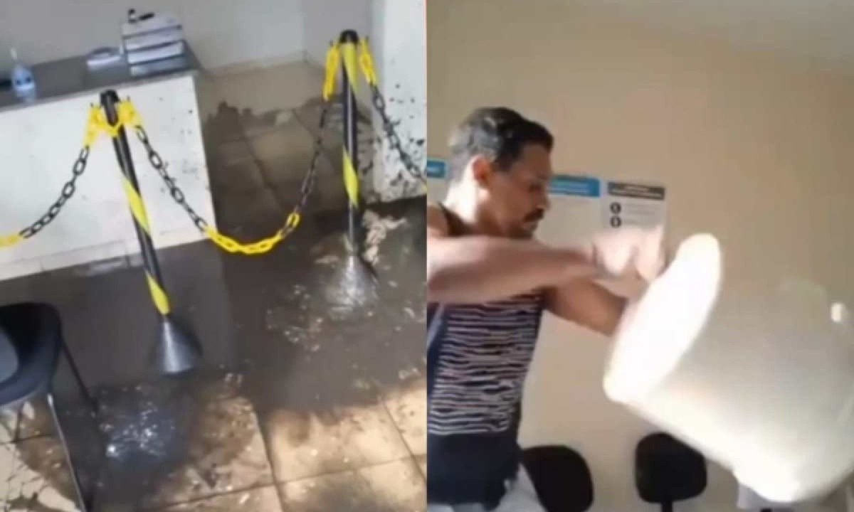 Indignado por ter casa alagada, morador joga esgoto em sede de companhia de saneamento  -  (crédito: Reprodução)