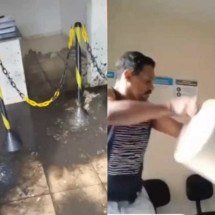 Vídeo: morador despeja esgoto na sede da Copasa após ter casa alagada - Reprodução