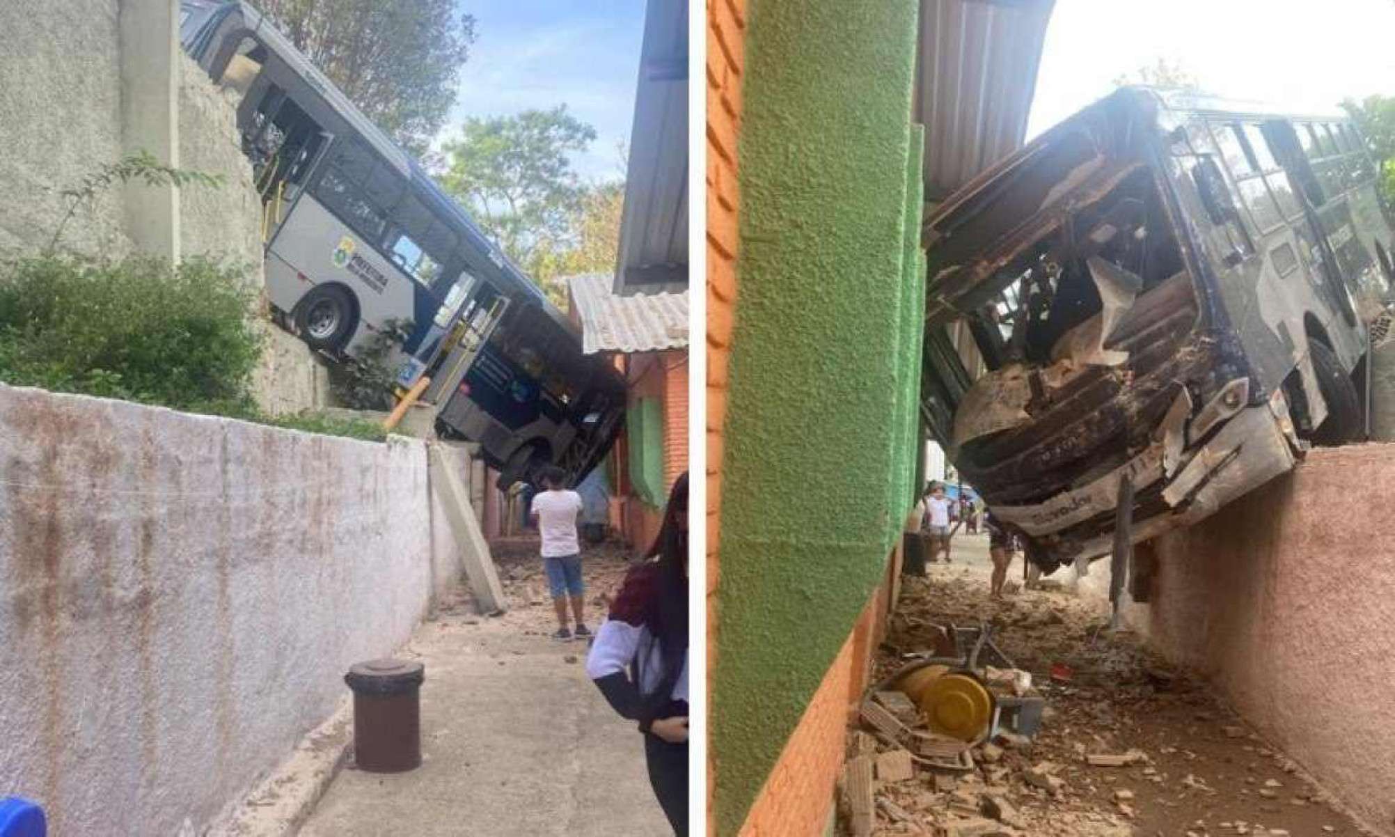 Ônibus bateu em muro de creche e invadiu imóvel no bairro Salgado Filho