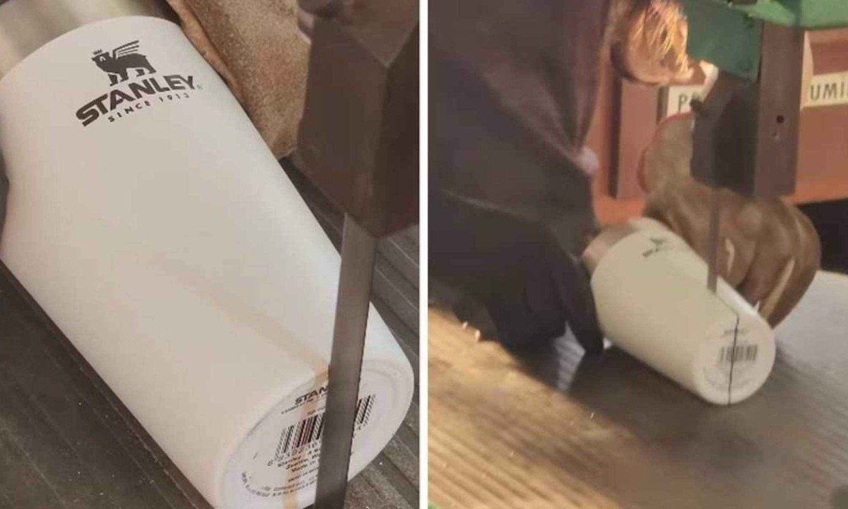 Estudante cortou copo ao meio para mostrar o que há por dentro -  (crédito: Reprodução / Instagram)