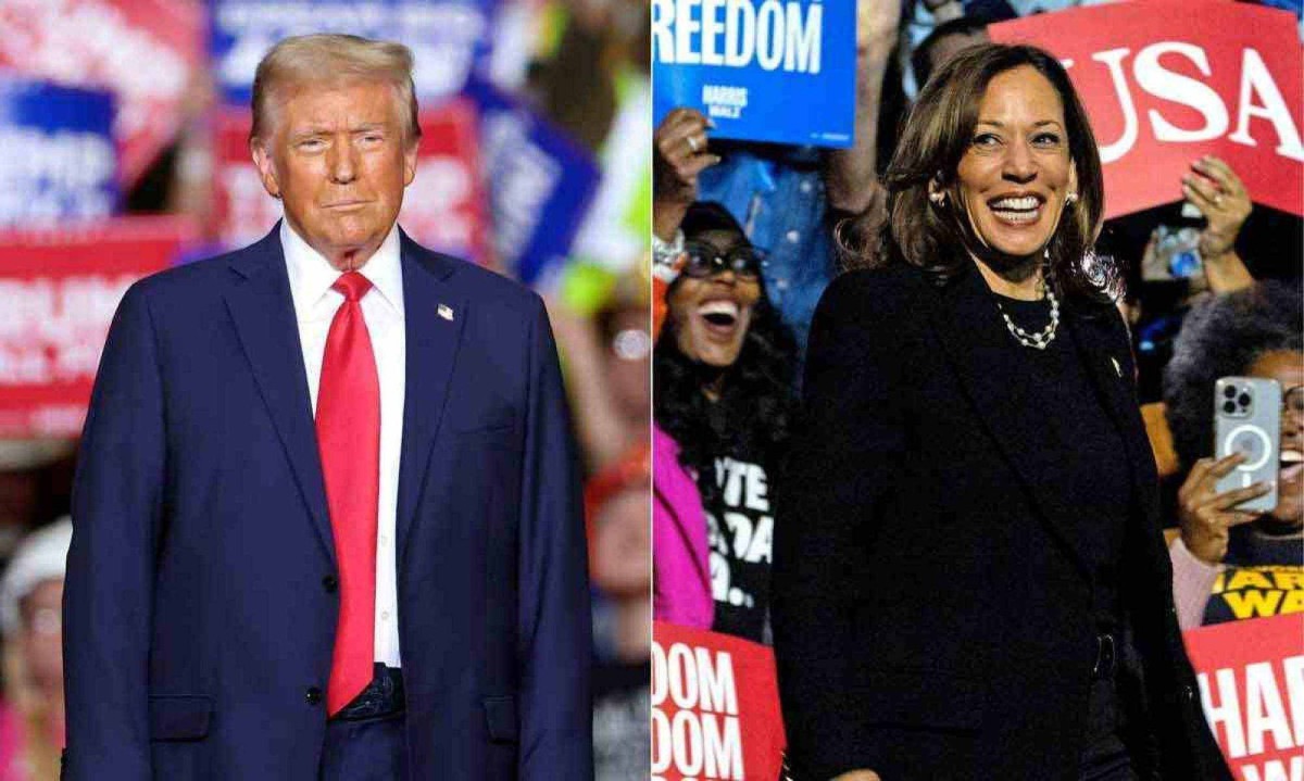 Trump e Kamala disputam que comandará a Casa Branca a partir de 2025 -  (crédito: CHARLY TRIBALLEAU and Rebecca DROKE / AFP))