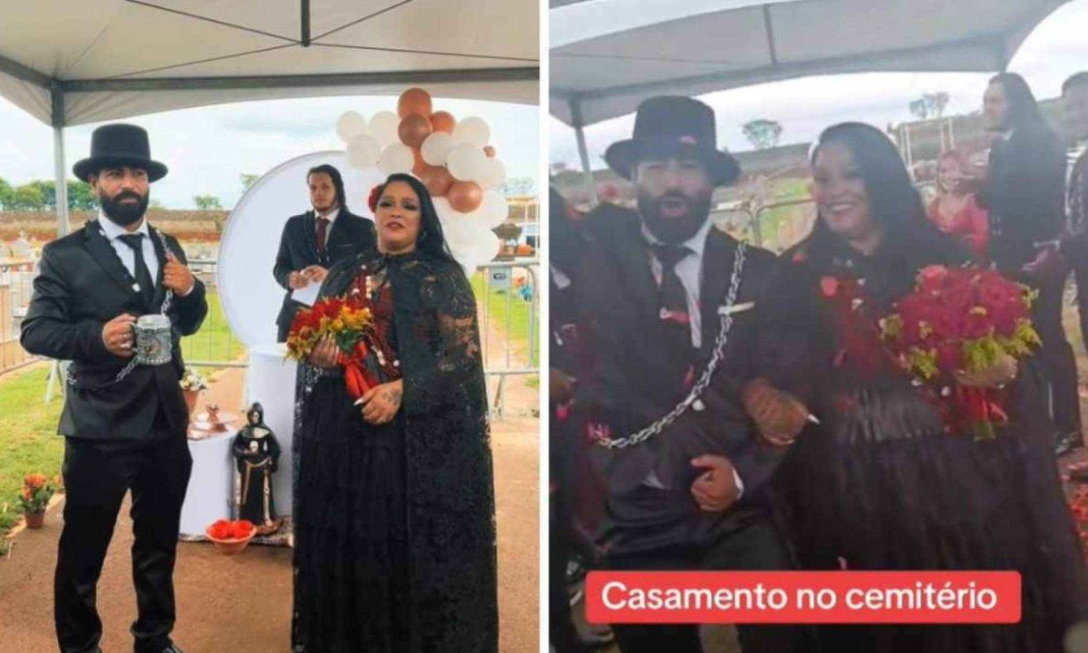 Casal celebrou casamento em cemitério -  (crédito: Reprodução / TikTok)