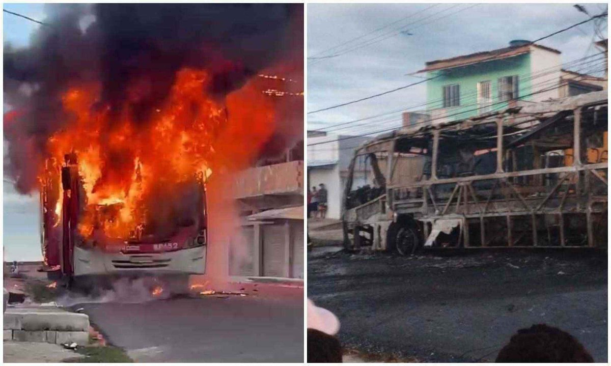 Testemunhas informaram aos militares que o fogo teria iniciado na parte da frente do coletivo e rapidamente se alastrou -  (crédito: CBMMG)