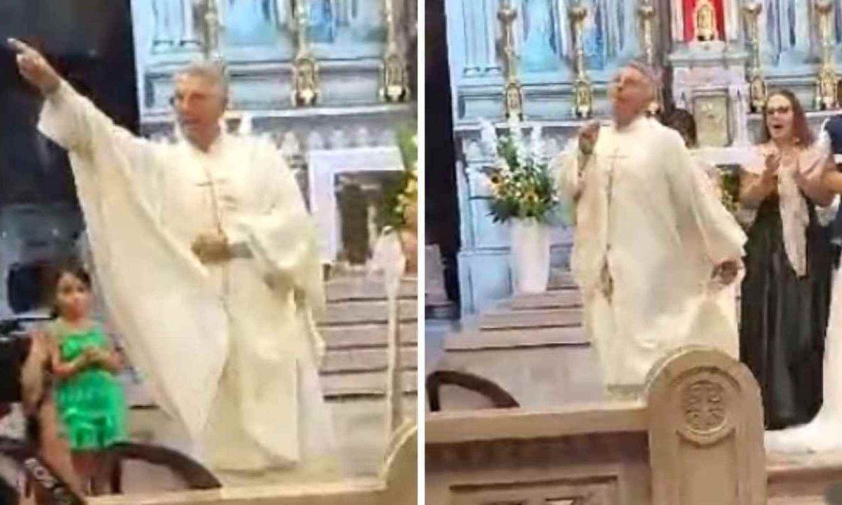 Don Bruno encerra cerimÃŽnias de casamento que celebra ao som de 'Mamma MarÃ­a' -  (crédito: ReproduÃ§Ã£o / TikTok)