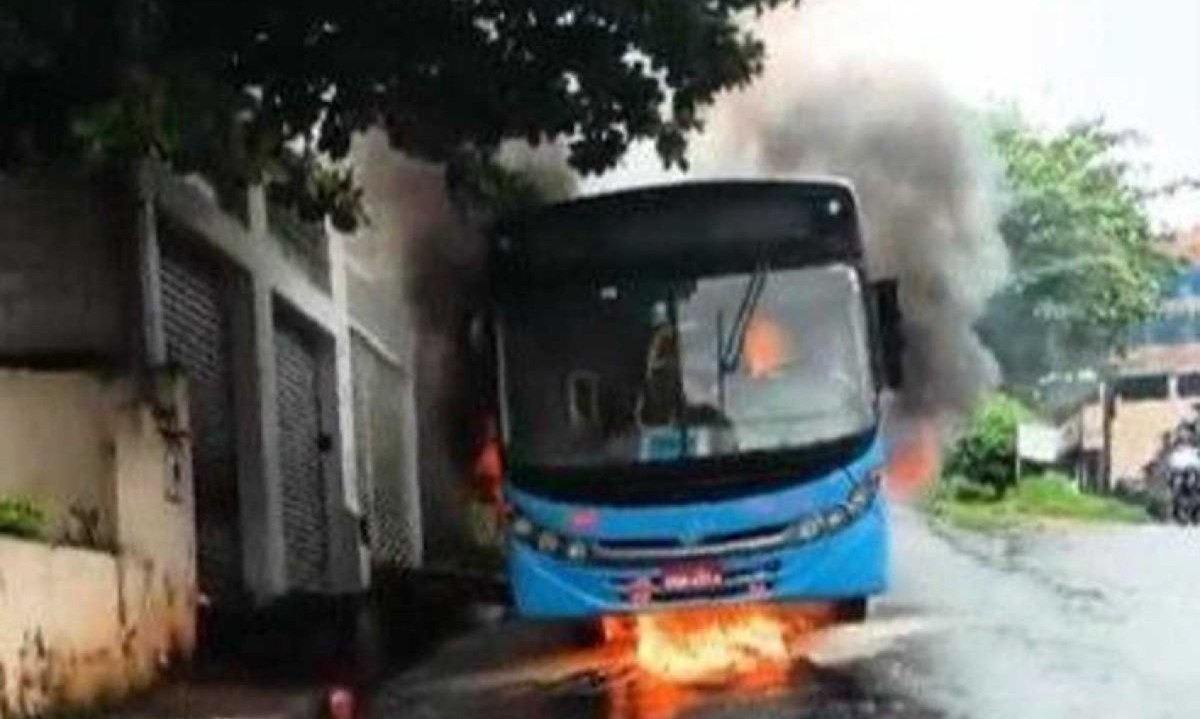 Sem passageiros a bordo, ônibus foi consumido por incêndio e causou danos à rede elétrica de casas em Ponte Nova, na Zona da Mata mineira -  (crédito: Corpo de Bombeiros/Divulgação)