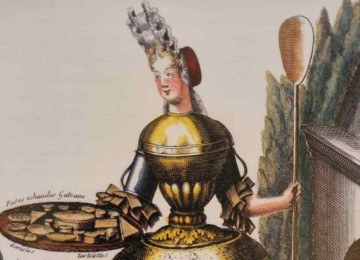 A gravura 'La paticierre' (A pasteleira, em português), do fim do século 17, reforça a ideia de que às mulheres era reservada apenas a apreciação das sobremesas -  (crédito: Nicolas de L’Armessin/Reprodução)