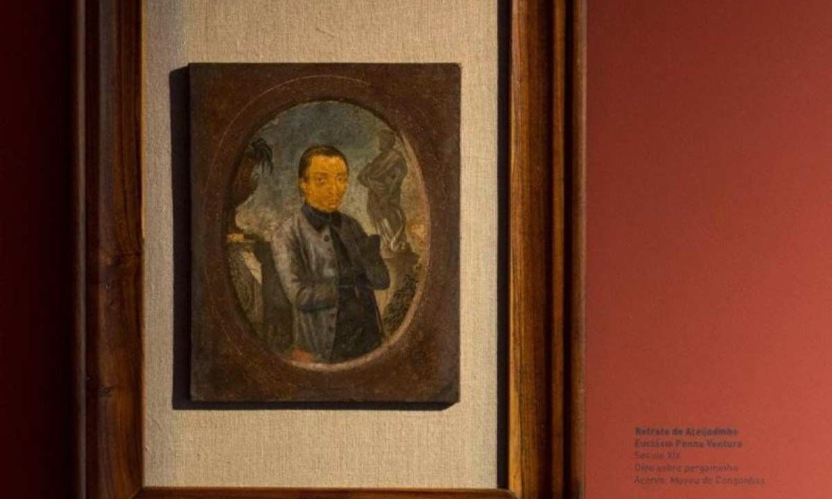 Na foto, quadro com a figura de Aleijadinho, que está em exposição no Museu de Congonhas  -  (crédito: Leo Lara/Museu de Congonhas/Divulgação)