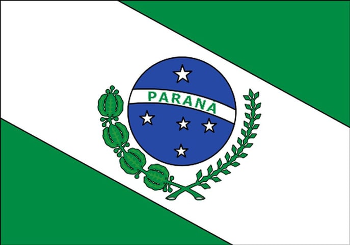 Paraná (PR) - Adoção: 27 de maio de 2002. Representação: O verde representa as matas, o branco a paz, e os ramos simbolizam a produção agrícola.