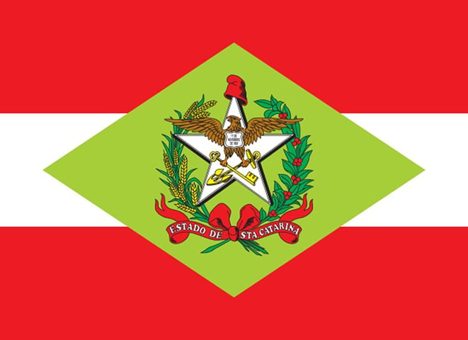 Santa Catarina (SC) - Adoção: 29 de outubro de 1953. Representação: Exibe o brasão sobre um losango, representando as riquezas e o trabalho.
