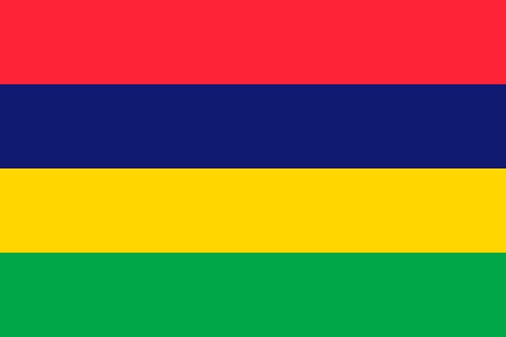 A bandeira das Ilhas Maurício é a única a ter quatro faixas horizontais que representam a luta pela liberdade (vermelho), Oceano Índico (azul), luz da independência (amarelo) e agricultura (verde). 