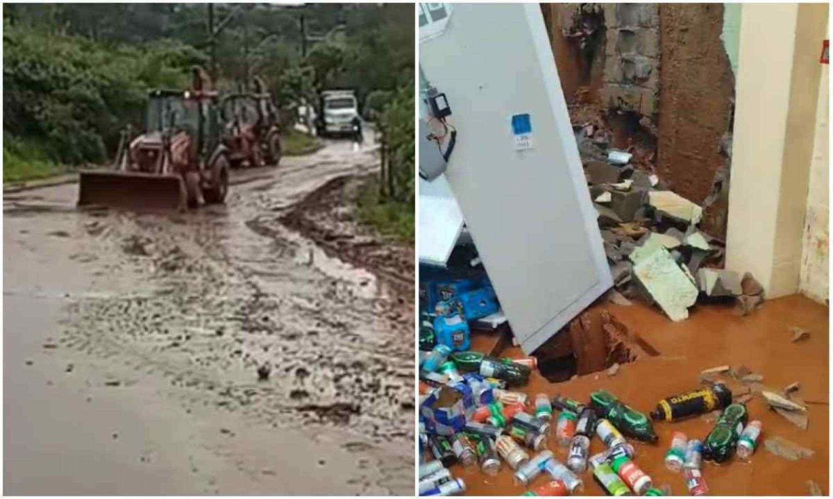 Temporal causou estragos a ruas, comércios e residências em Ouro Branco, na Região Central de Minas Gerais -  (crédito: Prefeitura de Ouro Branco / Divulgação - Redes Sociais / Reprodução)