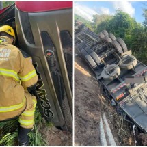 Motorista morre preso às ferragens após carreta capotar em Minas - CBMMG