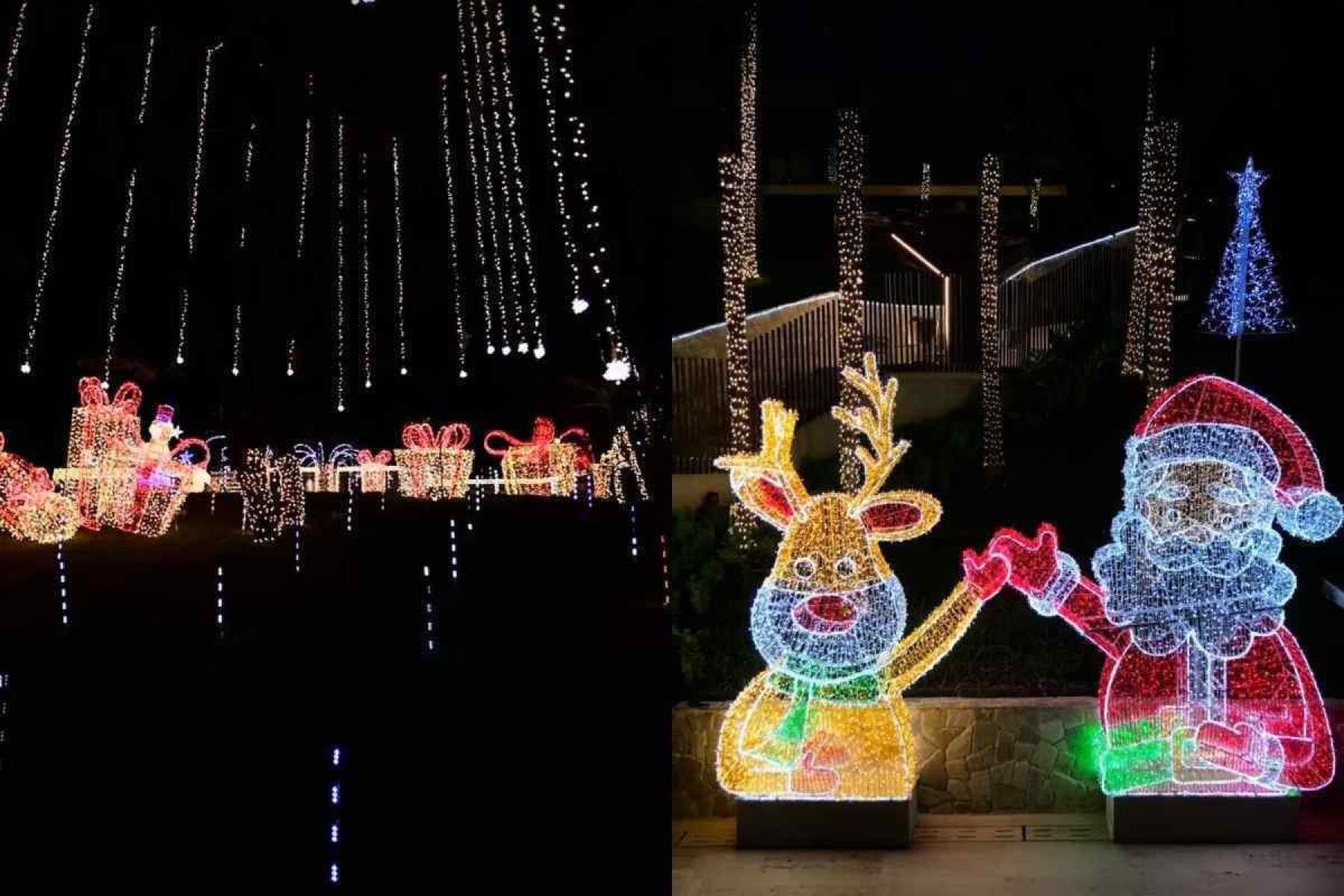 Cascastas de luzes foram o ponto alto da decoração no ambiente externo