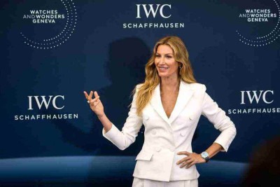 Gisele Bundchen em evento profissional, em abril passado, em Genebra. Modelo está grávida do primeiro filho com o namorado Joaquim Valente -  (crédito: Fabrice COFFRINI - 9/42024/ AFP)