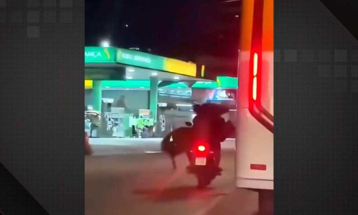 Cavalo foi levado em cima de uma moto; flagrante foi feito em posto de combustíveis no estado do Rio de Janeiro -  (crédito: Reprodução/Dailymotion)