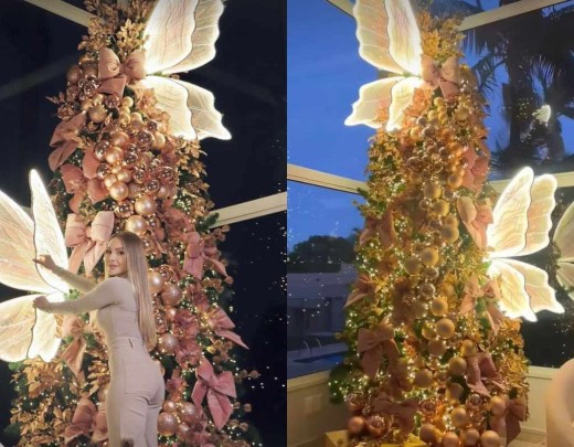 Decoração da atriz Carla Diaz, inspirada na cor rosé com detalhes diferenciados como as duas borboletas
 -  (crédito: Reprodução Instagram @CarlaDiaz)