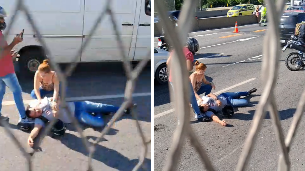 Motociclista baleado no ombro em tiroteio de policiais contra assaltantes, no Rio de Janeiro -  (crédito: Reprodução/Redes sociais)