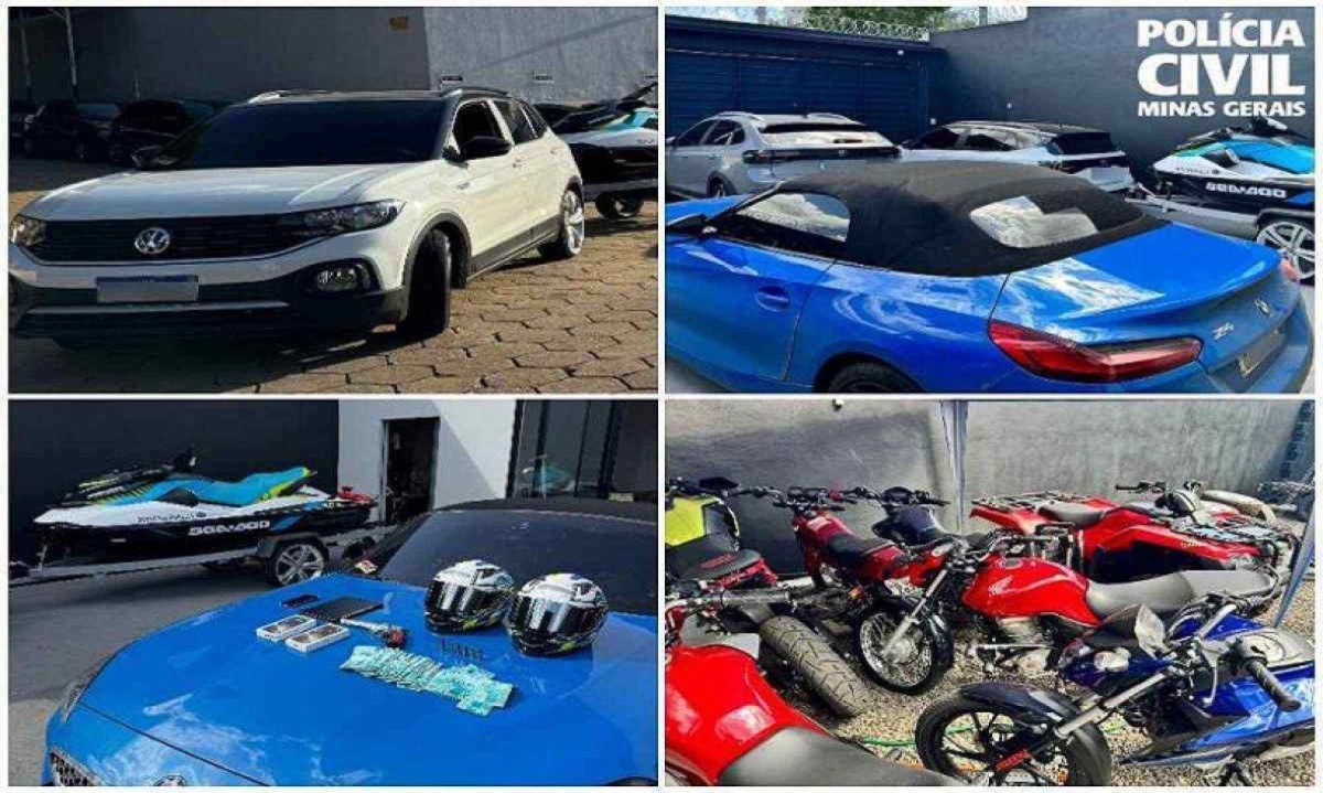 Carros de luxo e motocicletas estão entre os itens anunciados pelos golpistas para sorteios -  (crédito: PCMG)