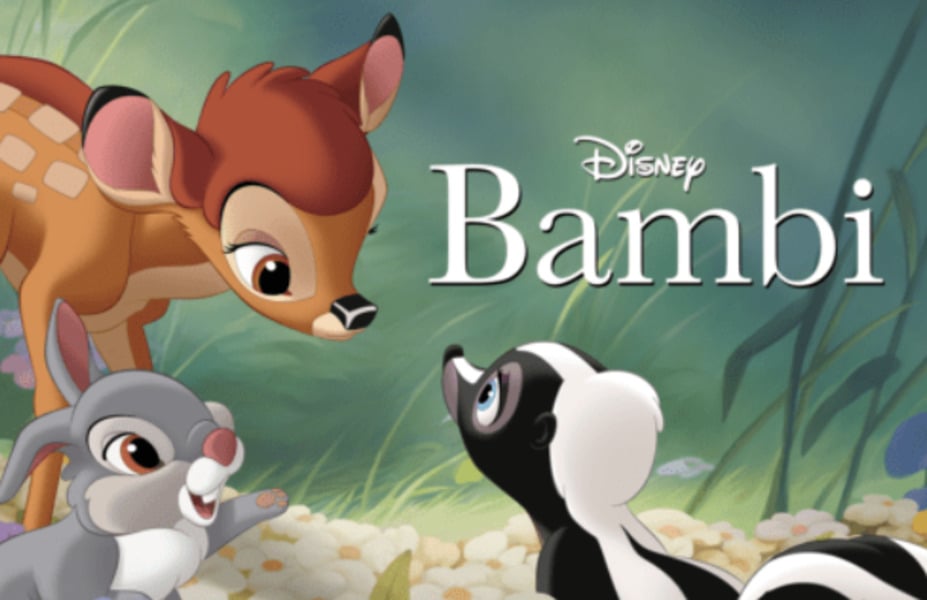 Da mesma forma, cervos são animais que, aind filhotes, têm aparência graciosa e inspiram animações infantis. É o caso de Bambi, clássico do produzido em 1942 por Walt Disney e realizado por David Hand. 