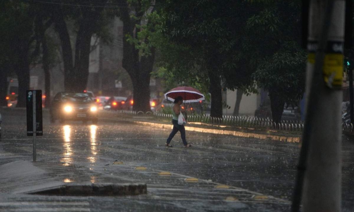 Ontem, a Defesa Civil da capital já havia emitido um alerta para a possibilidade de chuva moderada a forte, com rajadas de vento e raios -  (crédito:  Tulio Santos/EM/D.A.Press -  24/10/2024)