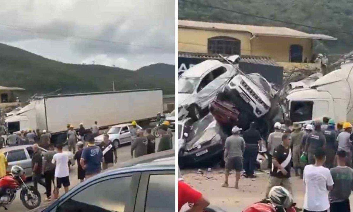 Acidente grave envolveu carreta e nove carros em Teresópolis (RJ) -  (crédito: reprodução/redes sociais)