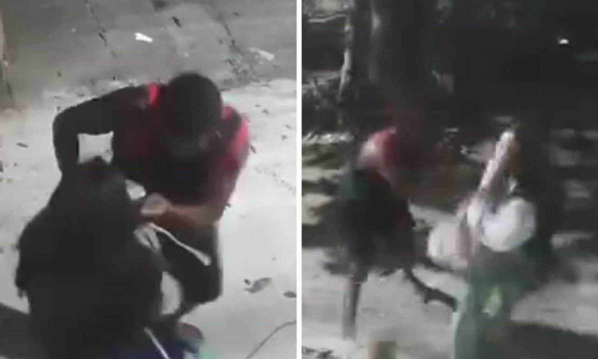 Frames de vídeo de câmera de segurança, em que mulher assaltada no Rio de Janeiro também foi agredida pelos criminosos -  (crédito: Reprodução/Dailymotion)