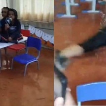 Vídeo: Chuva alaga escola, alunos sobem em carteiras e brincam na água - Redes Sociais/Reprodução