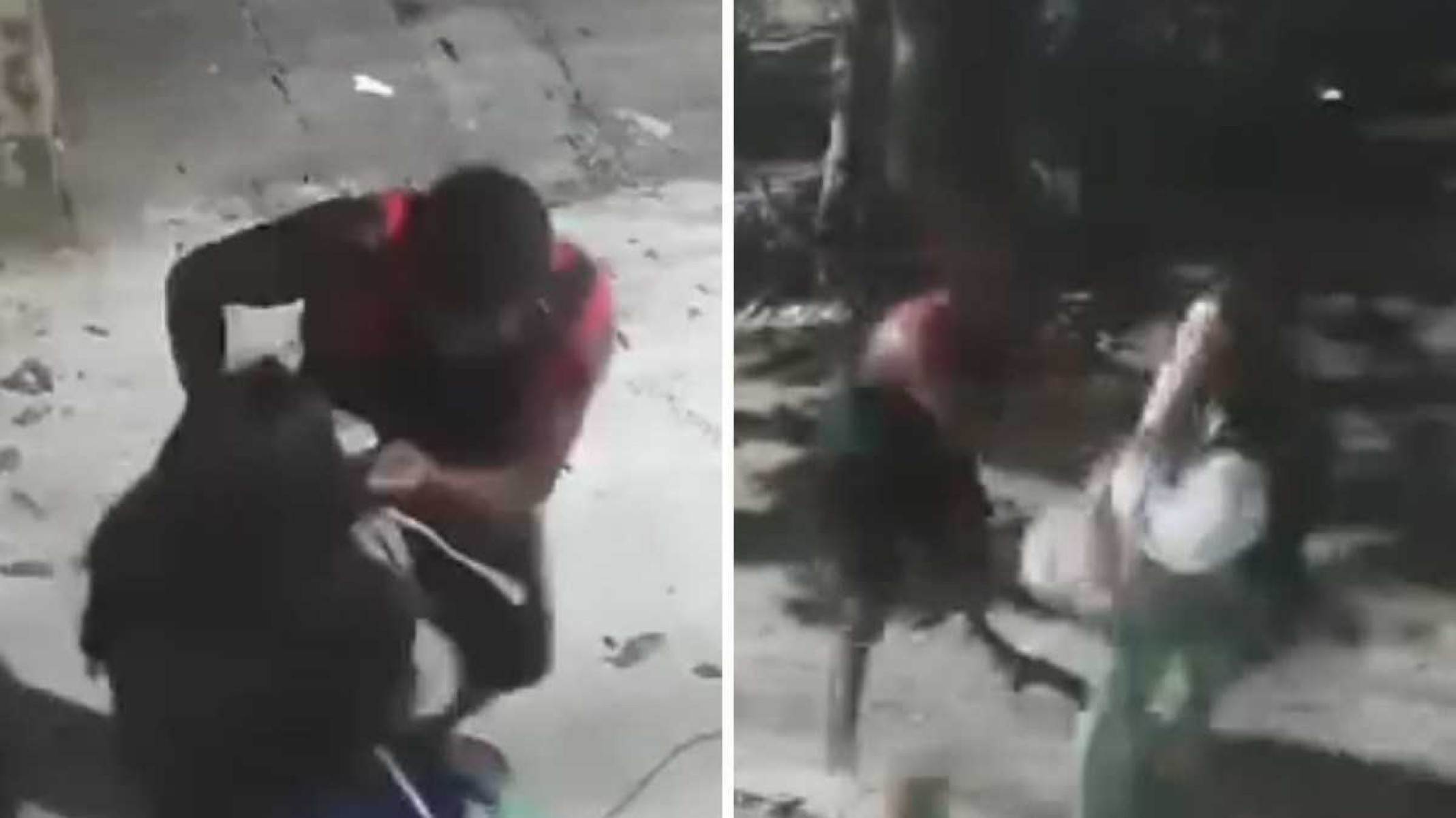 Frames de vídeo de câmera de segurança, em que mulher assaltada no Rio de Janeiro também foi agredida pelos criminosos -  (crédito: Reprodução/Dailymotion)