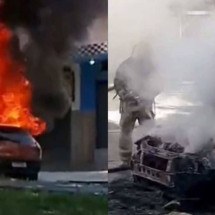 Carro pega fogo em avenida de BH e assusta moradores - Corpo de Bombeiros/Divulgação