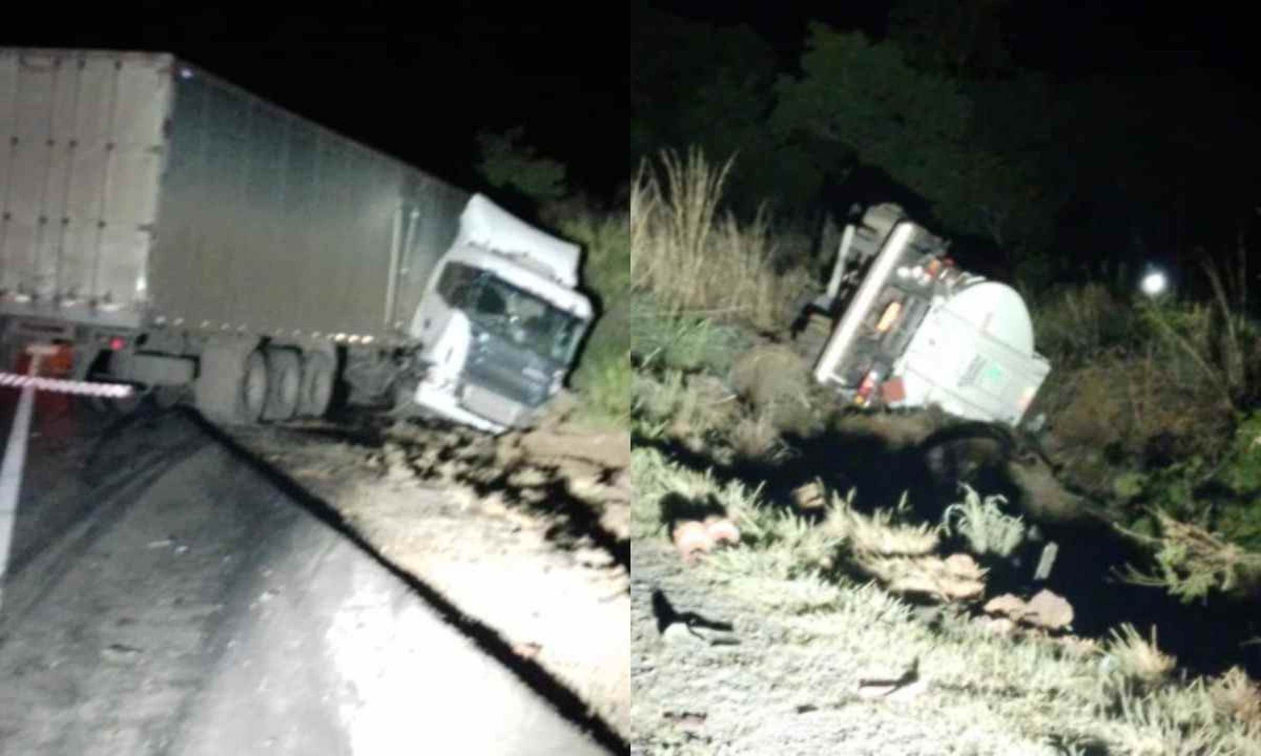 Caminhão-tanque bate em caminhão baú e veículos saem da pista