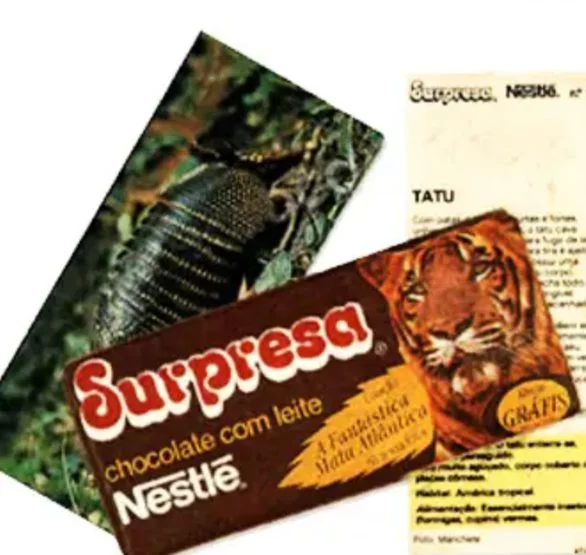 Surpresa, da Nestlé: Sem dúvida o chocolate Surpresa foi um dos mais populares no Brasil nos anos 80 e 90. Ele ainda vinha com um cartão cheio de curiosidades sobre os animais! Deixou de ser comercializado no início dos anos 2000.