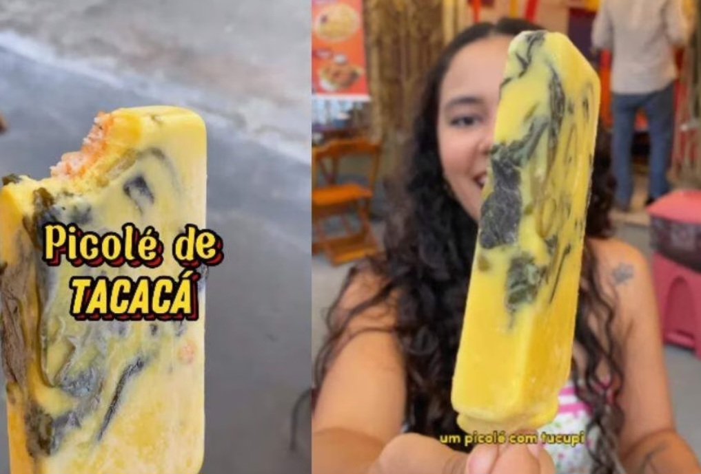 A influenciadora digital Katte postou vídeo na rede social mostrando o picolé e disse que tem o mesmo sabor do tacacá quente, só que gelado. 