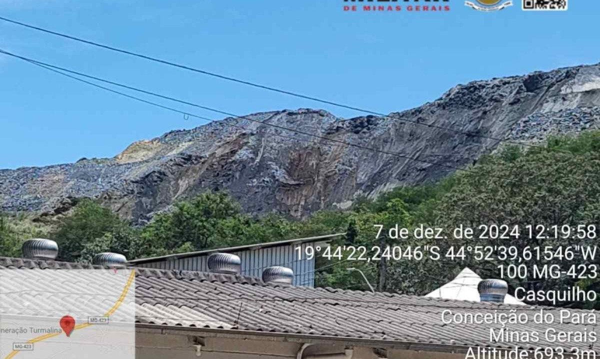 Desmoronamento de pilha de rejeitos dentro da Mina de Turmalina, no município de Conceição do Pará, no Centro-Oeste de Minas -  (crédito: PMRv/Divulgação)