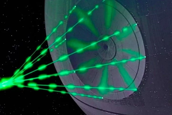 Cientistas na China anunciaram a criação de uma arma que usa feixes de energia convergentes, lembrando uma das imagens  mais famosas da franquia 