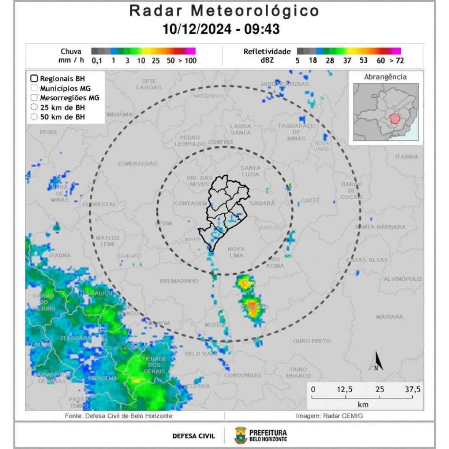 Em Belo Horizonte, o alerta abrange as regiões do Barreiro, Oeste, Centro-Sul e Nordeste.