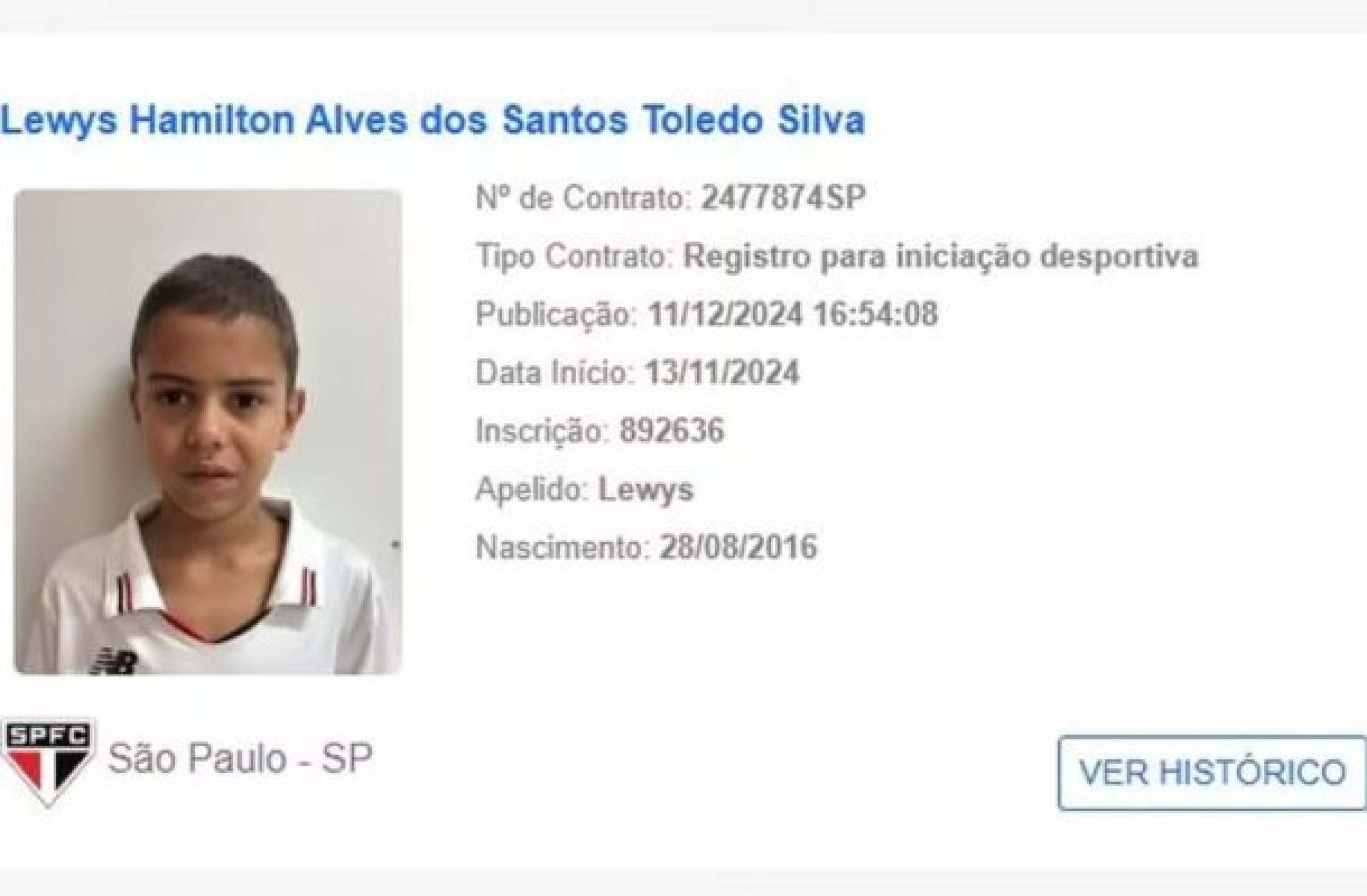 Lewys Hamilton no São Paulo? Clube registra atleta com nome parecido de piloto