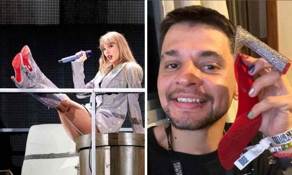 Felipe pegou salto da bota de Taylor Swift e conseguiu dinheiro para pagar o tratamento médico da prima -  (crédito: Reprodução / redes sociais)