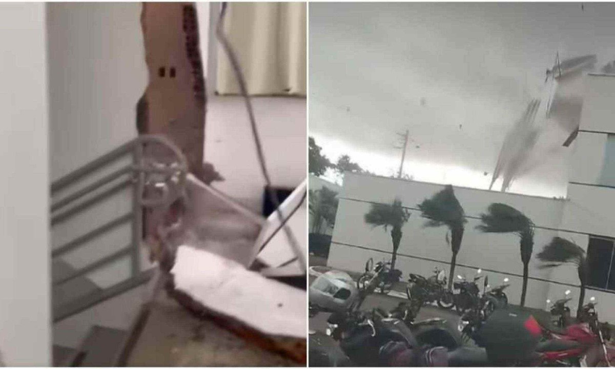 Telhado da Santa Casa, em Patos de Minas, foi arrancado por ventos fortes durante tempestade -  (crédito: Redes Sociais / Reprodu&ccedil;&atilde;o)