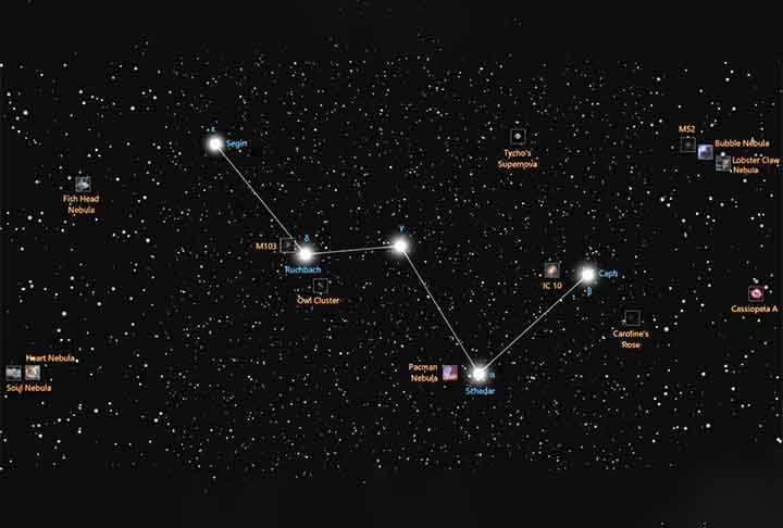 Cassiopeia: Reconhecível por seu formato de 