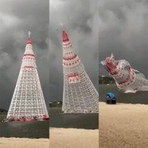 Árvore de Natal de 56 m cai em Maricá (RJ); uma pessoa morreu - montagem/reprodução 