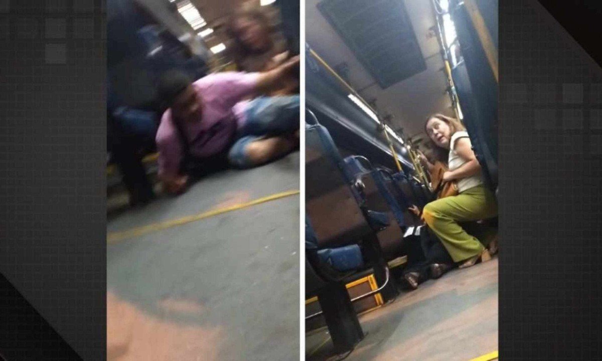 Frames de vídeo mostram passageiros no assoalho de um ônibus, protegendo-se de um tiroteio no Rio de Janeiro -  (crédito: Reprodução/Dailymotion)