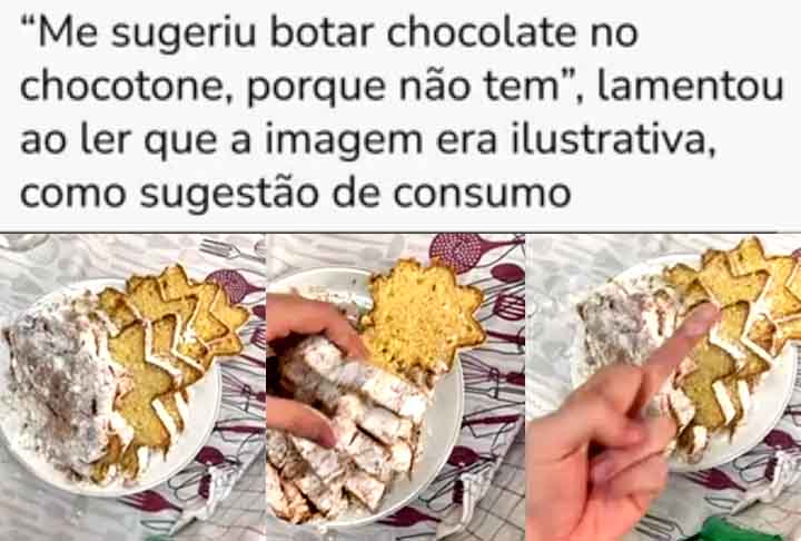 Ao ver na embalagem uma imagem do bolo com uma generosa camada de creme de chocolate em cima de uma fatia, ele comprou e, ao chegar em casa e abrir a embalagem, veio a frustração.