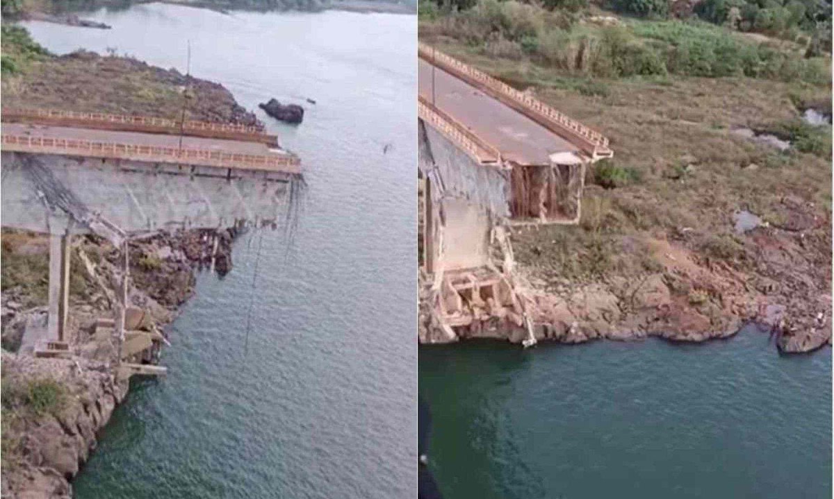 A ponte liga Aguiarnópolis, em Tocantins, a Estreito, no Maranhão, desabou neste domingo 

 -  (crédito: Reprodução/Instagram/@bombeiros.cbmma193)