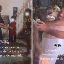 Noivos distribuem bolo para pessoas em situação de rua em casamento - Reprodução / Instagram