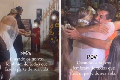 Noivos distribuem bolo e refrigerante em casamento -  (crédito: Reprodução / Instagram)