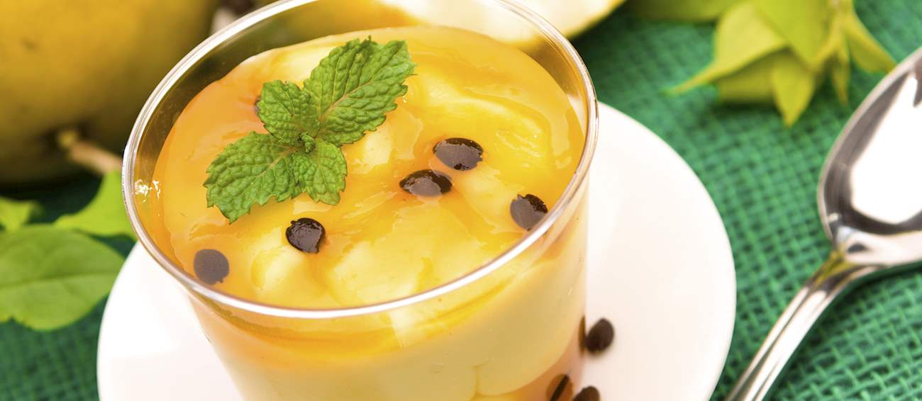 37º - Mousse de maracujá (Brasil):  Popular no Brasil, a sobremesa é composta por maracujá fresco, leite adoçado e creme de leite, produto semelhante ao leite evaporado.