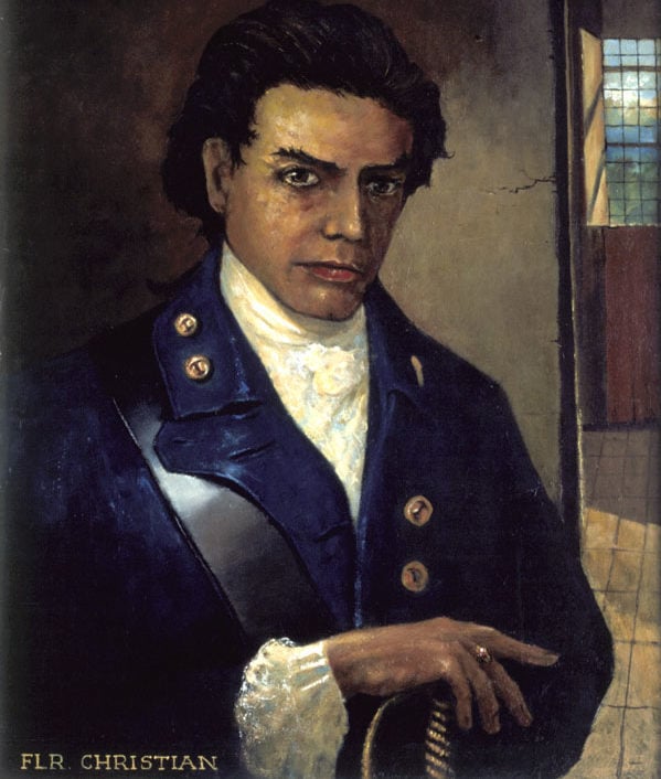 Dois anos depois da partida, em 28 de abril de 1789, um grupo liderado por Fletcher Christian (foto), mestre-de-calafate do Bounty, iniciou um motim contra Bligh.