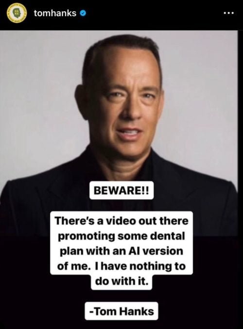 Pelo Instagram, o ator compartilhou uma foto que mostrava uma representação por IA de si mesmo quando mais jovem. Não ficou claro se essa imagem estava relacionada ao anúncio do plano odontológico.