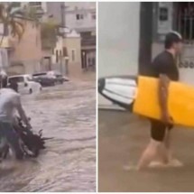 Vídeo: homem surge com prancha de surf em alagamento no Centro de JF - Redes sociais/Reprodu&ccedil;&atilde;o